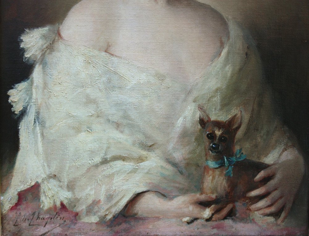 Beauty With Her Favorite Dog By Charles Joshua Chaplin (french, 1825-1891)-photo-1