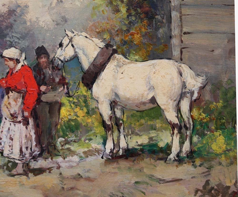 Aleksey Issupoff (russian 1889 Vyatka - 1957 Rome), Cheval Blanc Paysants State-photo-4