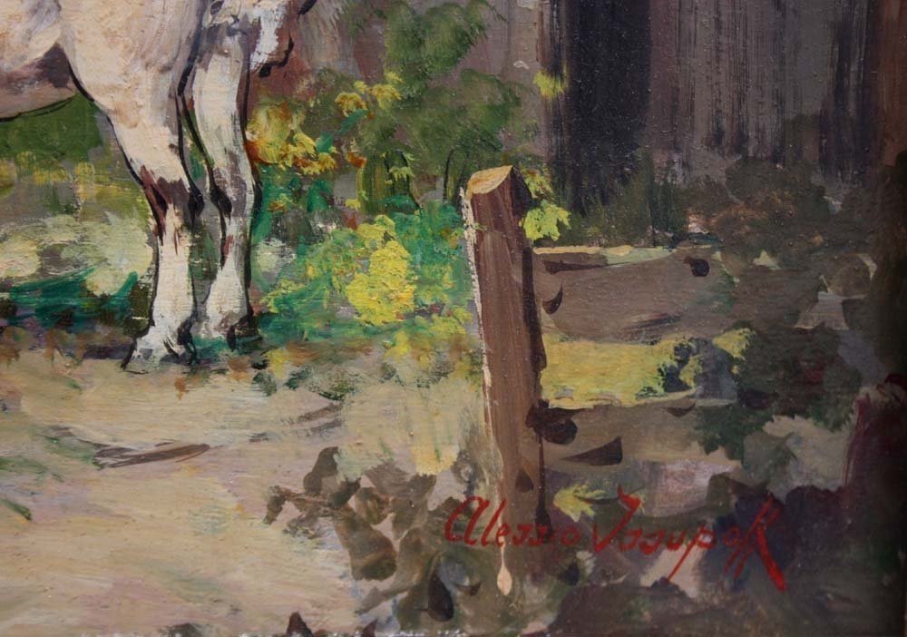 Aleksey Issupoff (russian 1889 Vyatka - 1957 Rome), Cheval Blanc Paysants State-photo-1