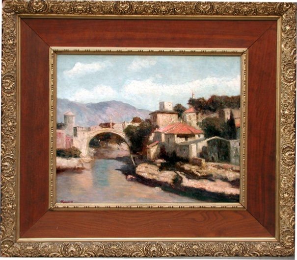 Vue de Mostar en Bosnie par Josef Konecny (1908-1989)