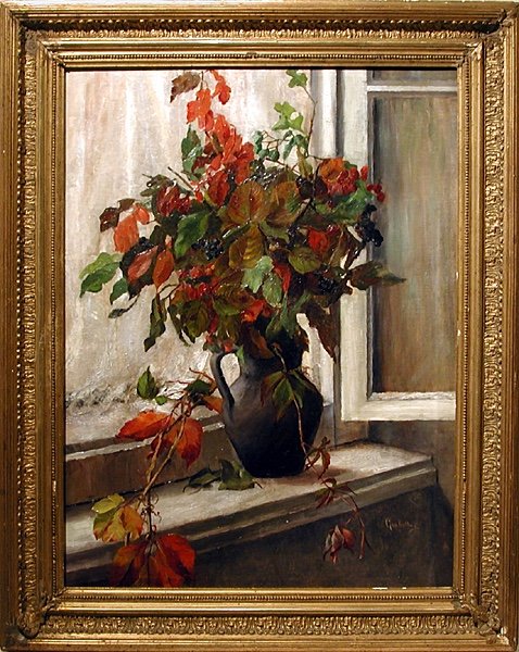 Vase de fleurs sur le rebord de la fenêtre par Giulietta Corazzi ( italienne, née en 1866)