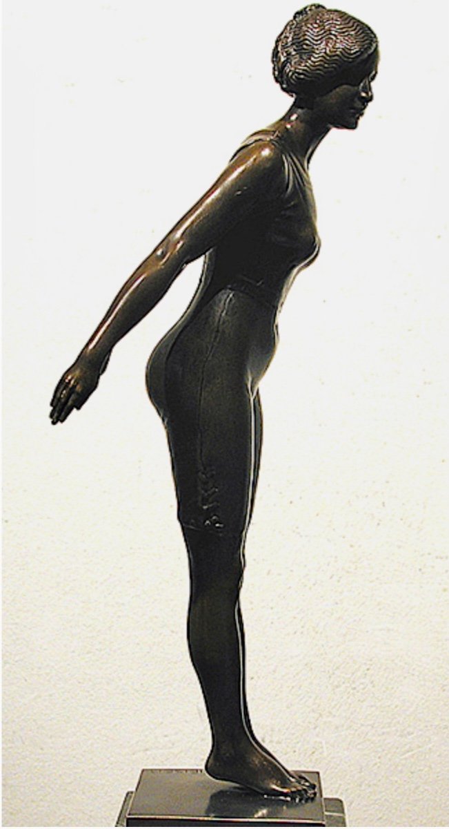 Sculpture en bronze Art Nouveau « Nageur » par Gerg  Leisek (né en 1869)-photo-3