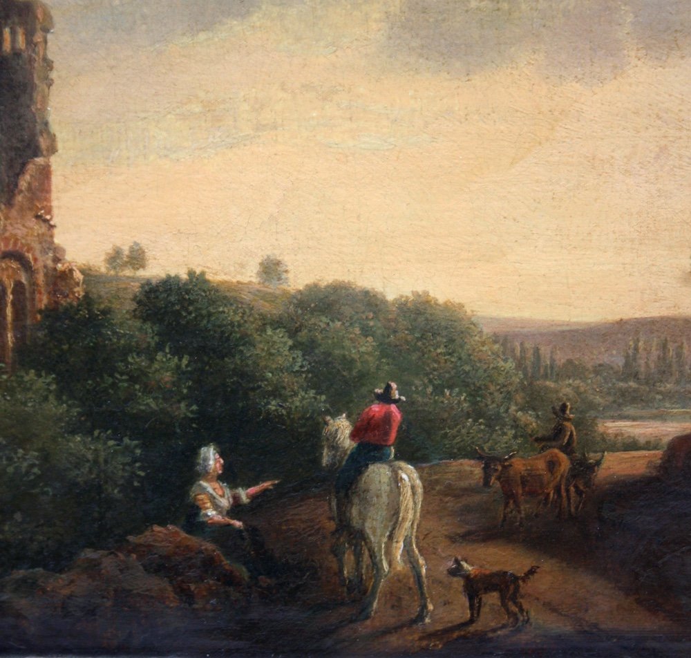 Paysage de coucher de soleil avec des voyageurs  par Jean-Louis De Marne (né en 1752), attribué-photo-4