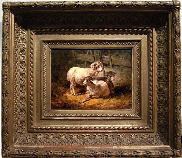 Moutons en décrochage par August Gerasch (autrichien 1822 - 1908)