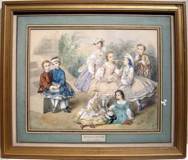 Paire d'aquarelles "Mode Second Empire, Jeux d'enfants" par HéloïseLeloir-Colin (1820-1873)-photo-3