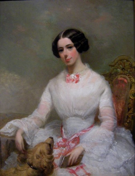 Portraitiste  français, ca. 1840 Portrait d'une jeune femme avec son chien préféré-photo-2