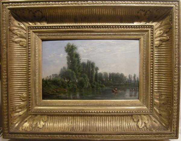 Georges Laujoil de La Fage ( Français 1830 - 1858) Paysage idyllique avec pêcheurs sur la riviè