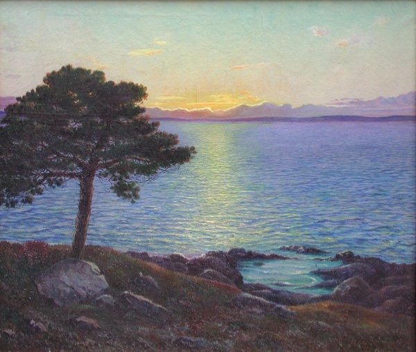 Coucher de soleil sur la mer  par Eduard Kasparides (autrichien 1858 - 1926)-attr.-photo-2
