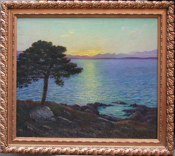 Coucher de soleil sur la mer  par Eduard Kasparides (autrichien 1858 - 1926)-attr.