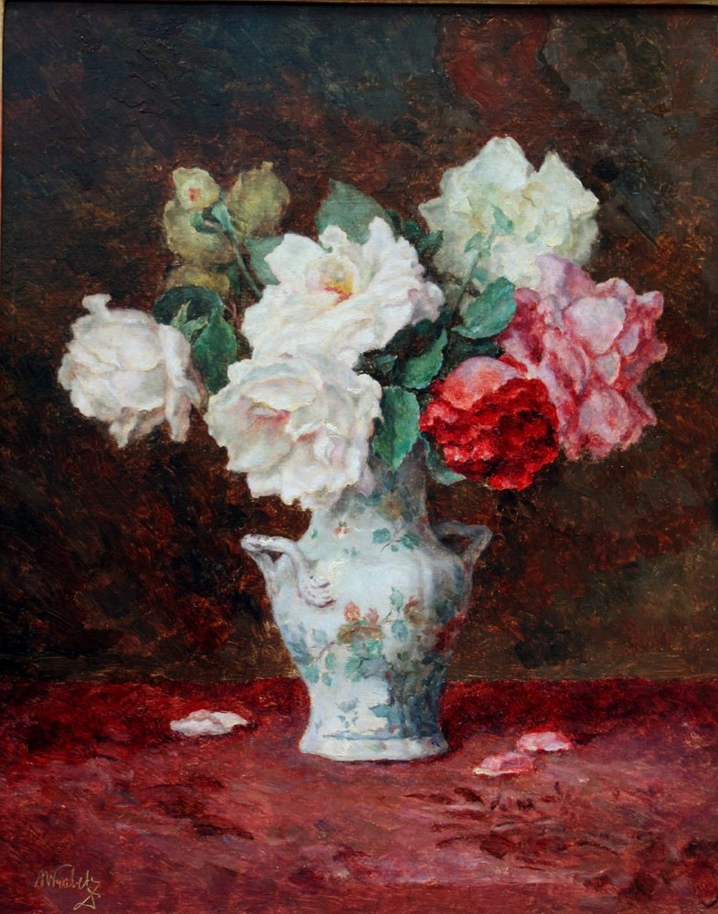 Anton Wrabetz (austrian, 1876--1946) Roses In A Vase-photo-2