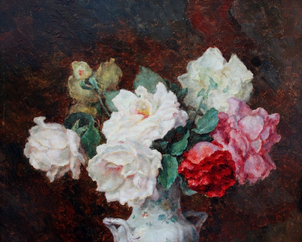 Anton Wrabetz (autrichien, 1876-1946) Roses dans un vase-photo-3