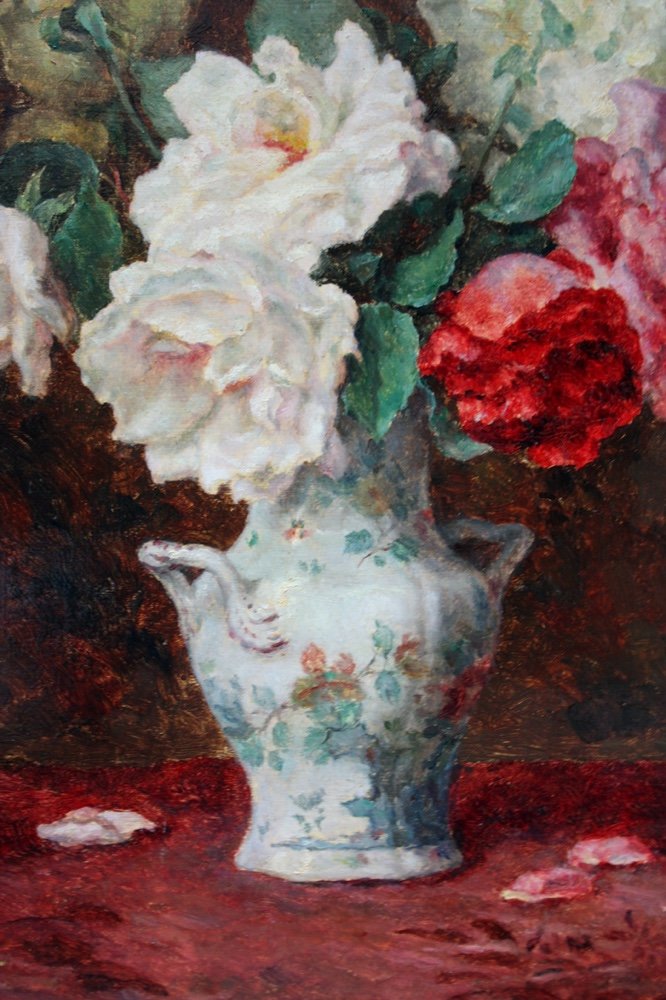 Anton Wrabetz (autrichien, 1876-1946) Roses dans un vase-photo-1