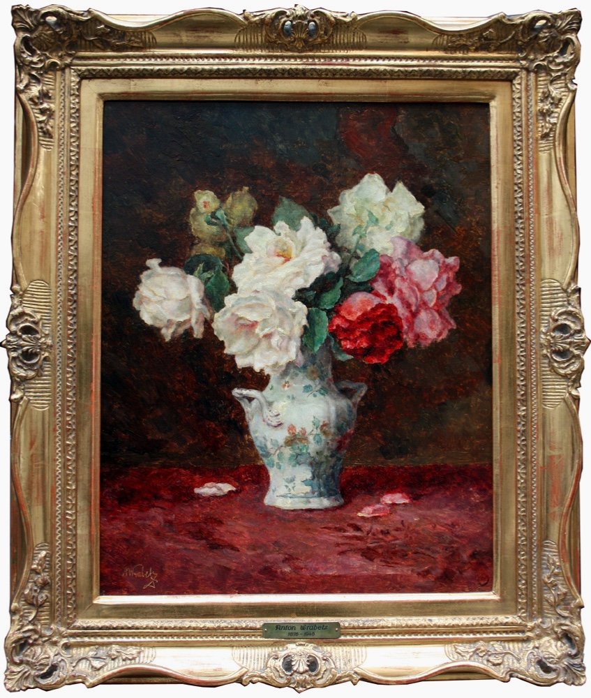 Anton Wrabetz (autrichien, 1876-1946) Roses dans un vase