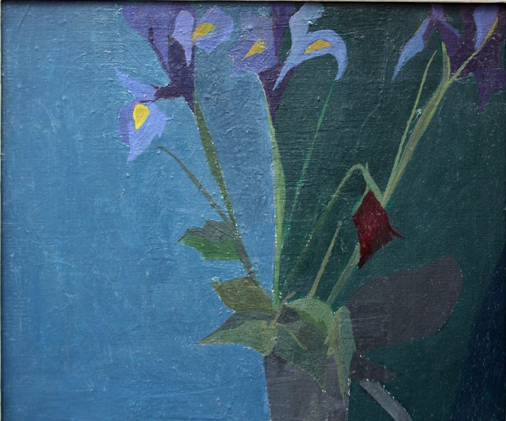 Avant-garde Still Life With Irises By Agnès Nanquette (1923 - 1976), Pupil And Wife Of Bernard Buffet-photo-3