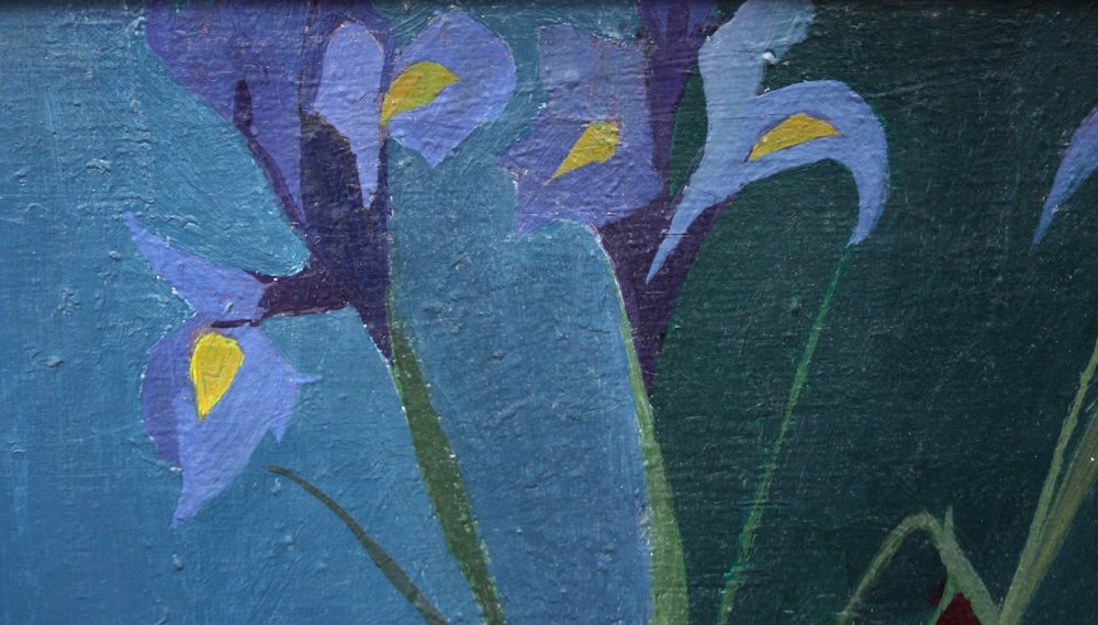 Avant-garde Still Life With Irises By Agnès Nanquette (1923 - 1976), Pupil And Wife Of Bernard Buffet-photo-4