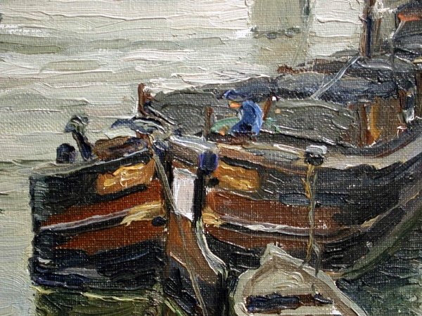 Boats On The Seine In Paris  By Michail Petrovic Zavistovsky (1897 - 1931)-photo-1