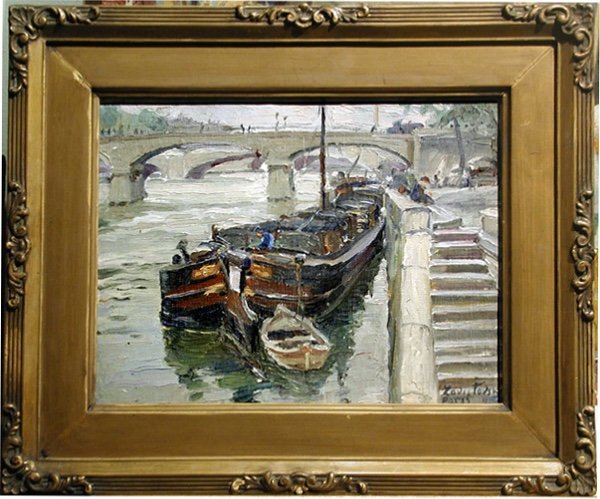 Boats On The Seine In Paris  By Michail Petrovic Zavistovsky (1897 - 1931)
