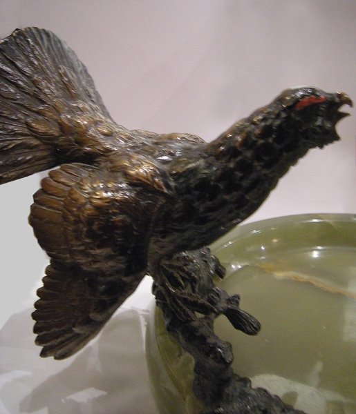 Vienna Bronze, Early 20th Century,  Business Card Bowl With Black Grouse-photo-3