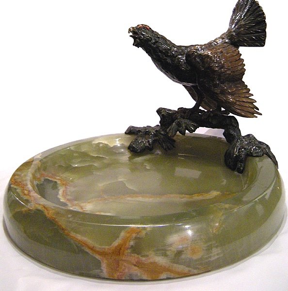 Vienna Bronze, Early 20th Century,  Business Card Bowl With Black Grouse