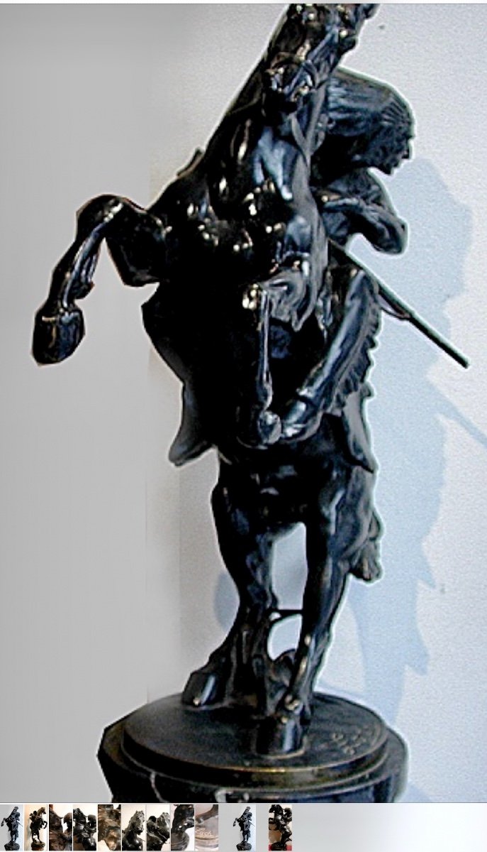 Grande Sculpture En Bronze : Guerrier Indien d'Amérique  Par Bruno Zach (autrichien1891 - 1945)-photo-2