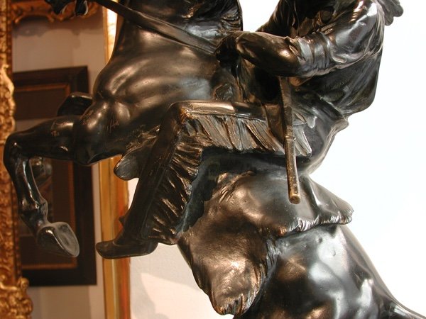 Grande Sculpture En Bronze : Guerrier Indien d'Amérique  Par Bruno Zach (autrichien1891 - 1945)-photo-2