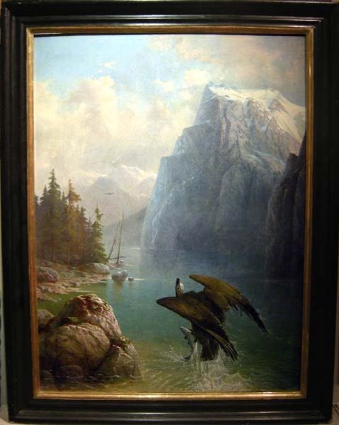 Eagle-hunter sur le lac de montagne par Friedrich Voltz ( allemand 1817-1886)-photo-2