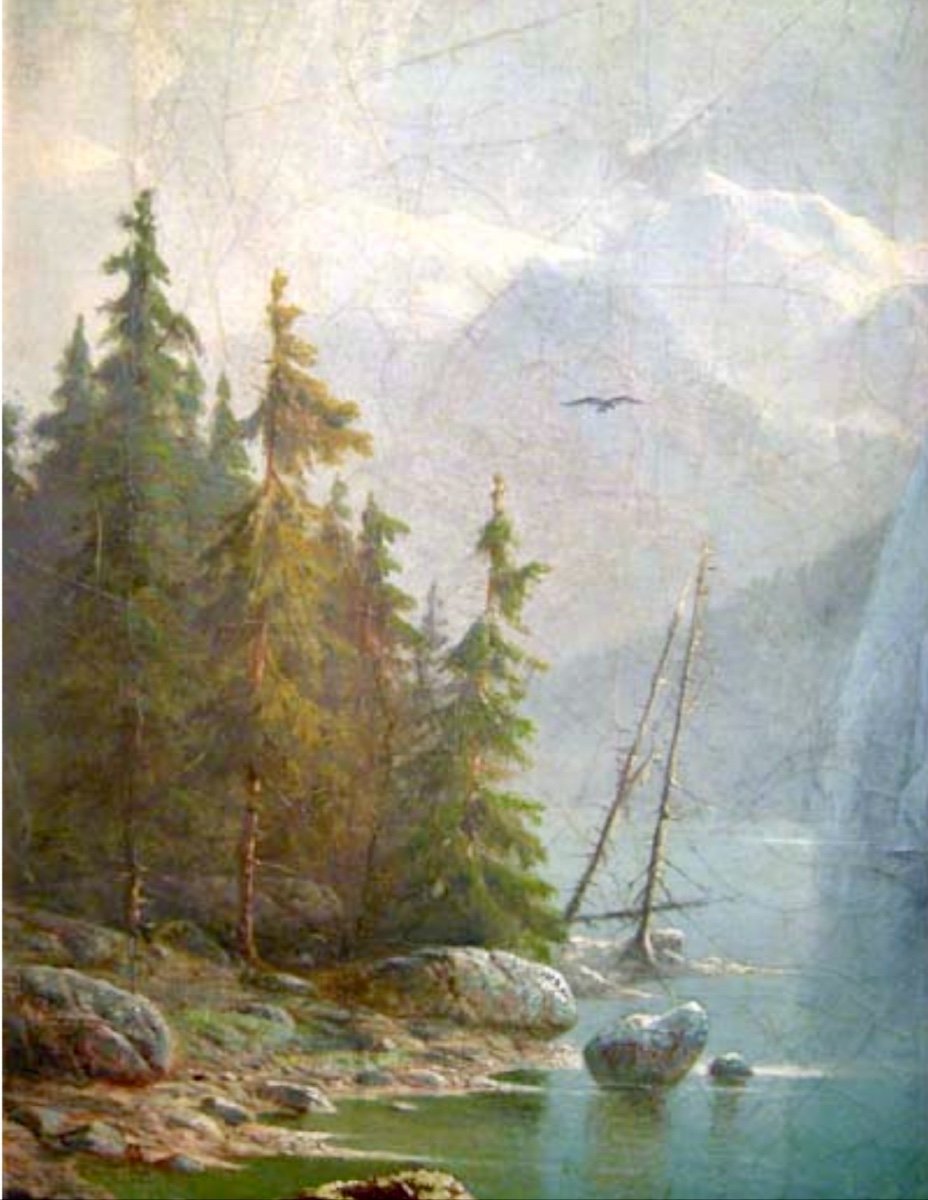 Eagle-hunter sur le lac de montagne par Friedrich Voltz ( allemand 1817-1886)-photo-4