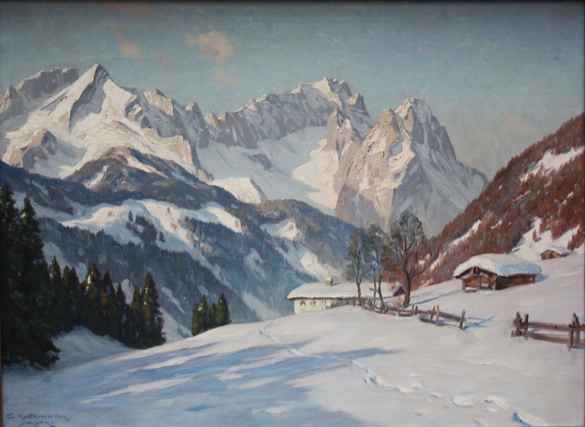 Wetterstein Mountains With Zugspitze By Erwin Kettemann (german, 1897-1971)-photo-2