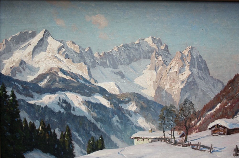 Wetterstein Mountains With Zugspitze By Erwin Kettemann (german, 1897-1971)-photo-3