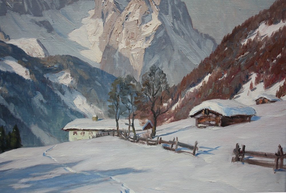 Wetterstein Mountains With Zugspitze By Erwin Kettemann (german, 1897-1971)-photo-1