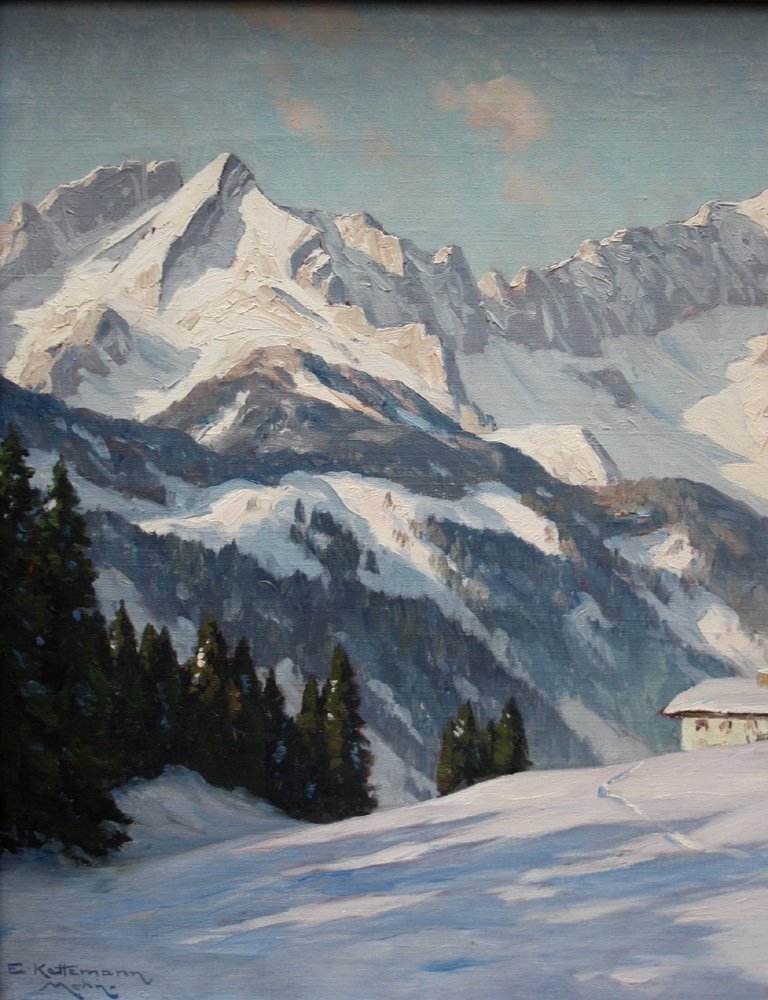 Wetterstein Mountains With Zugspitze By Erwin Kettemann (german, 1897-1971)-photo-2