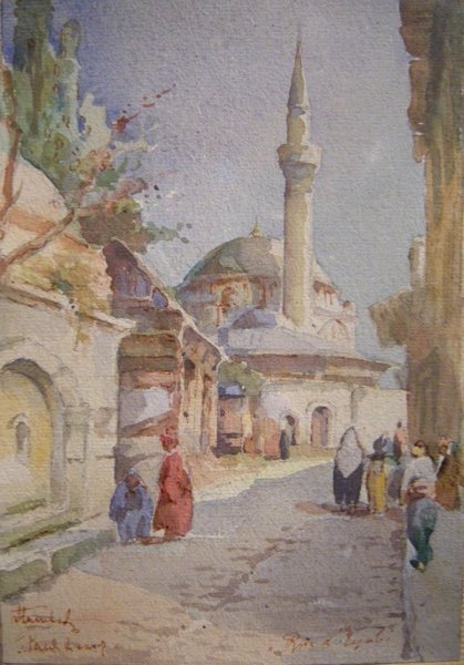 Scène de rue à Istanbul par Jozef Pawlekewicz (polonais-français, début du 20e siècle)