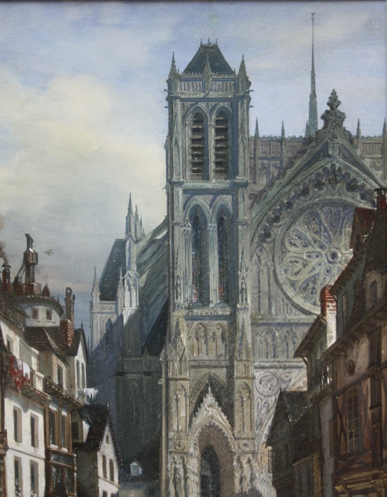 Adrien Dauzats (1804 Bordeaux - 1868 Paris), Street Scene In The Front Of A Gothic Cathedral (capriccio Of Strasbourg)-photo-4