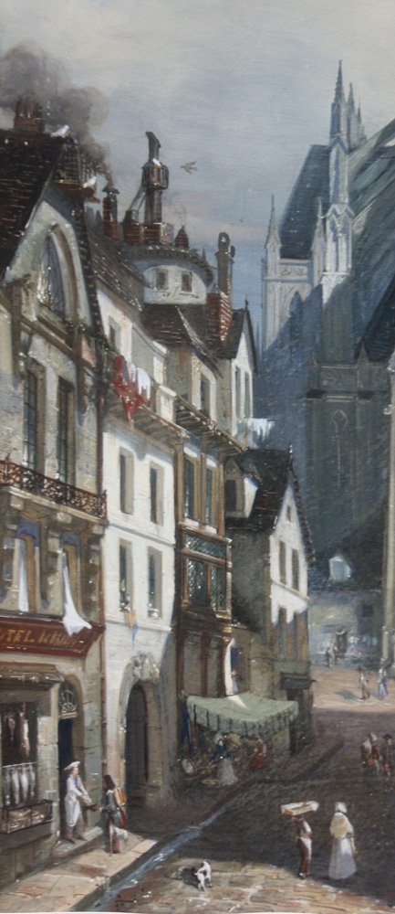 Adrien Dauzats (1804 Bordeaux - 1868 Paris), Street Scene In The Front Of A Gothic Cathedral (capriccio Of Strasbourg)-photo-1