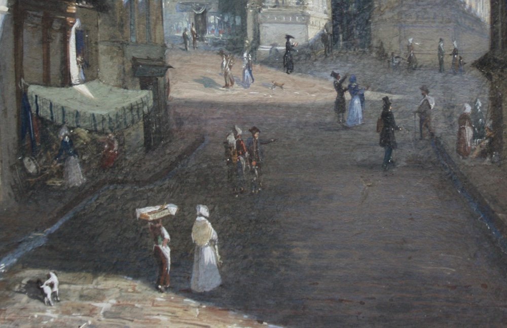 Adrien Dauzats (1804 Bordeaux - 1868 Paris), Street Scene In The Front Of A Gothic Cathedral (capriccio Of Strasbourg)-photo-3