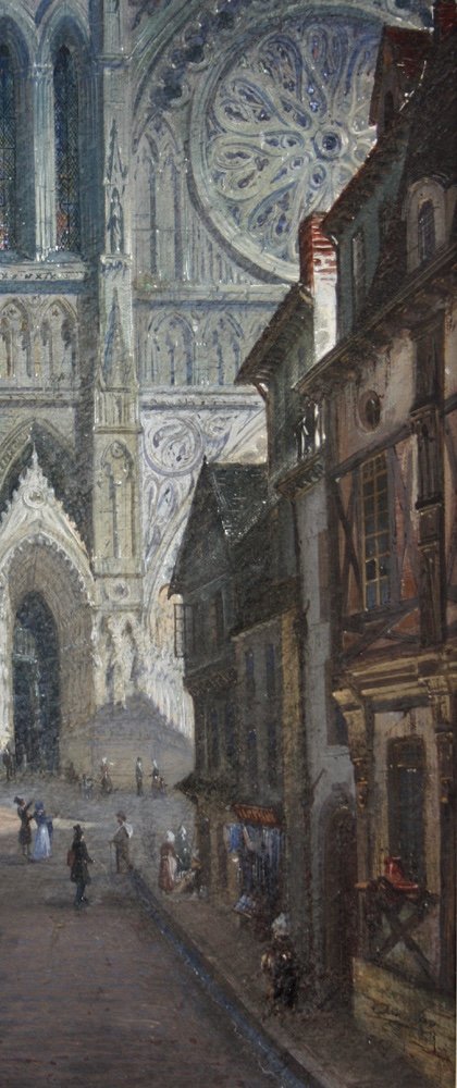 Adrien Dauzats (1804 Bordeaux - 1868 Paris) Scène de rue devant une cathédrale gothique (capriccio de Strasbourg)-photo-5