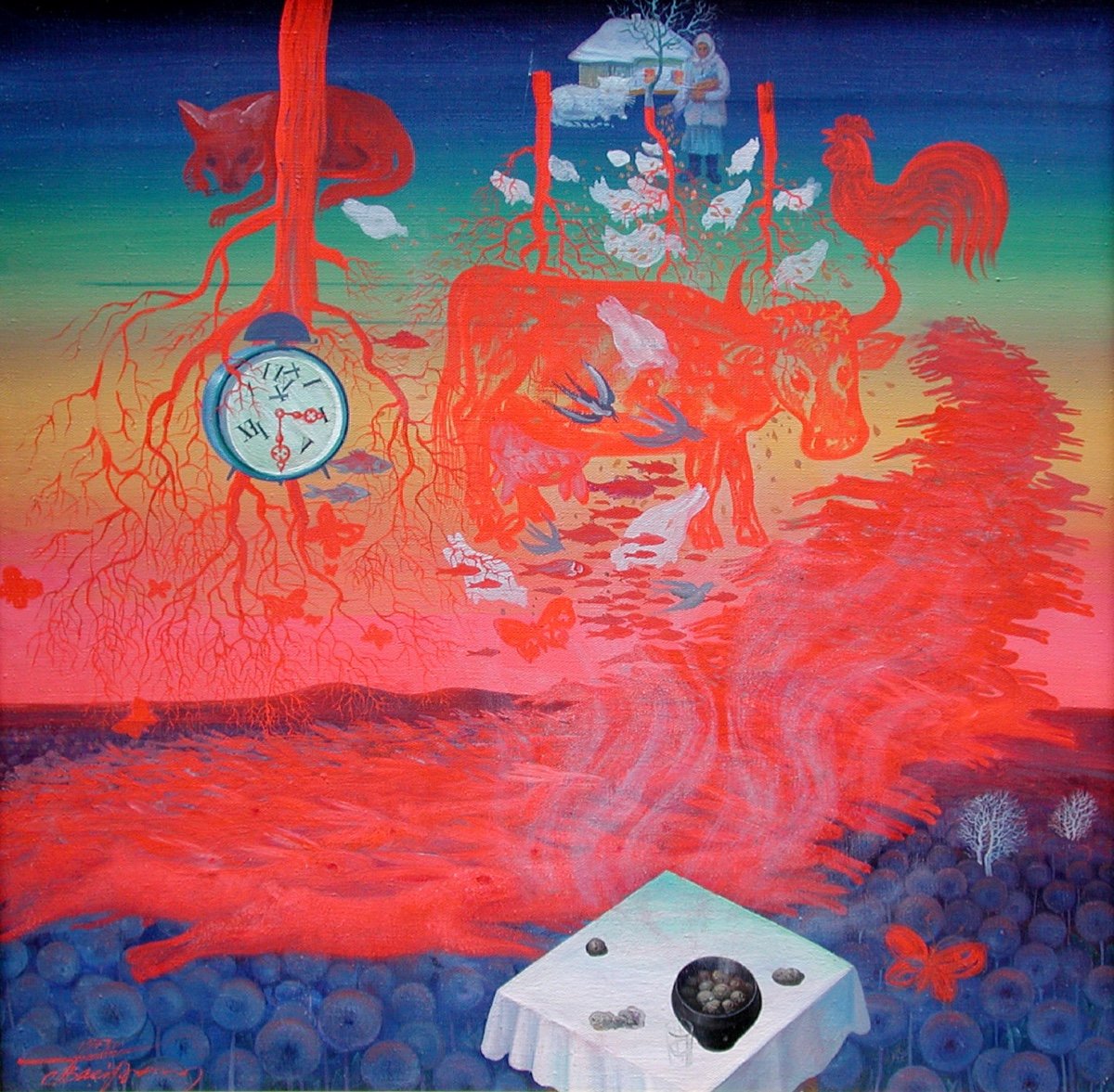 Vassilij I. Pasivenko (Ukrainien, né en 1939) Tableau surréaliste "Temps - I"-photo-2