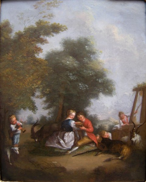 Amour rural de Nicolas Lancret (1690 - 1743) disciple du XVIIIe siècle-photo-2