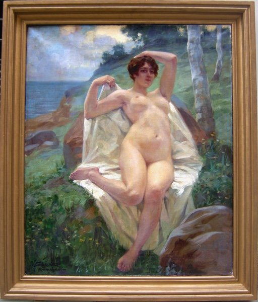 Nude On The Beach  By Viktor Schivert (romanian 1863 - 1929)