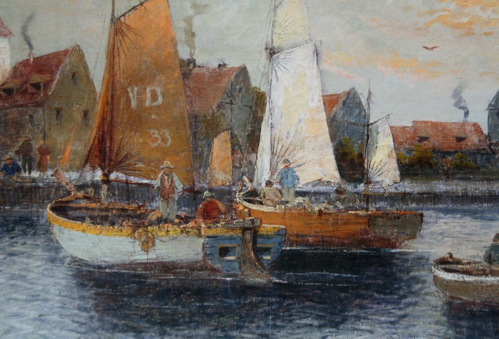 Scène portuaire hollandaise par Georg Fischhof (1859 - 1914)-photo-4