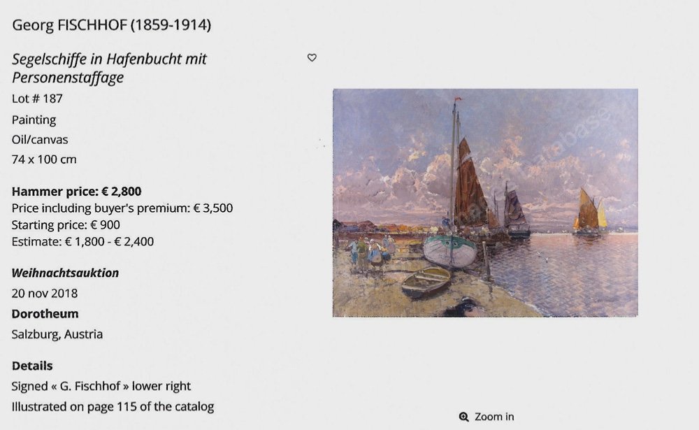 Dutch Harbor Scene By Georg Fischhof (1859 - 1914)-photo-6