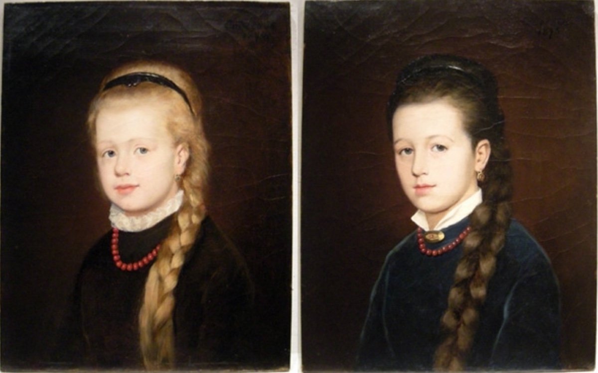 Louise Codecasa (listed, Born 1856) A Pair Of Portraits Of Sisters
