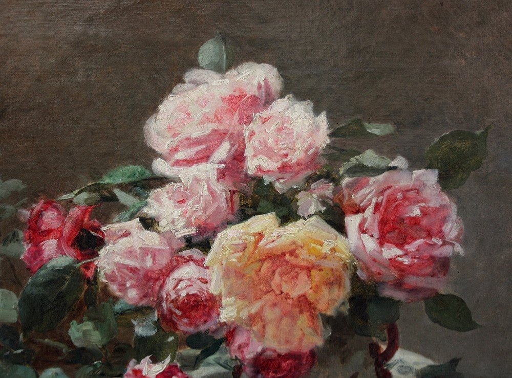 Paul Lecuit-monroy (1858 -paris- 1926) "still Life With Roses"-photo-1