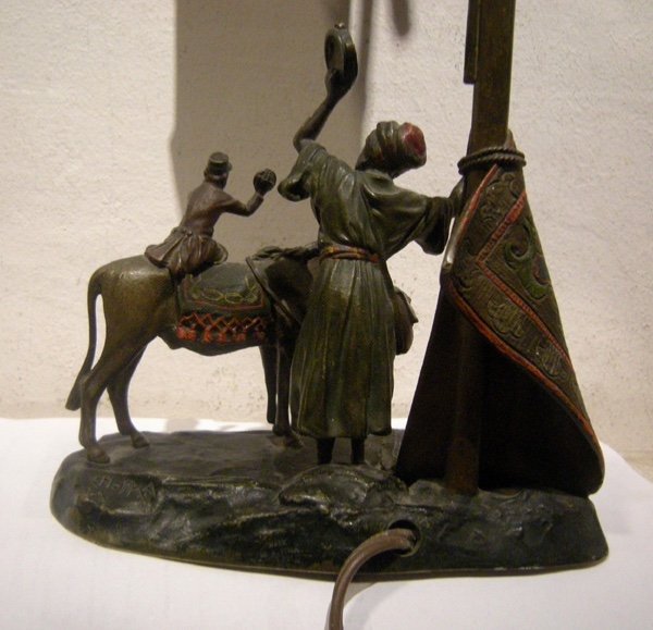 Antique Vienna Bronze By A.chotka Oriental Bronze Lamp-photo-5