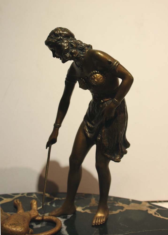 "playing With The Panther", Antique Vienna Bronze, Bowl For Business Cards-photo-2