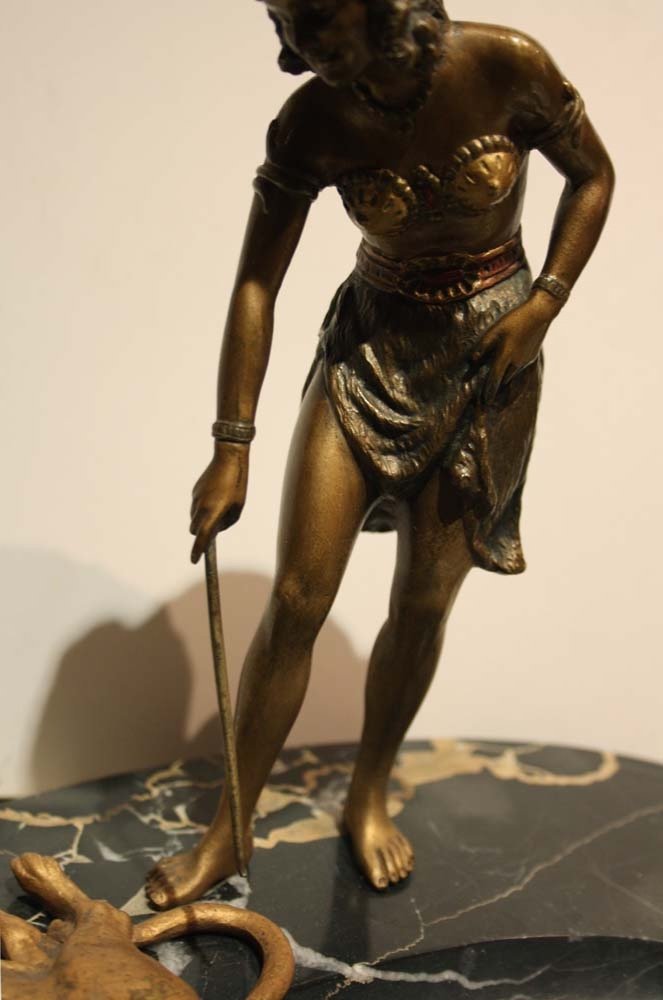 "playing With The Panther", Antique Vienna Bronze, Bowl For Business Cards-photo-4