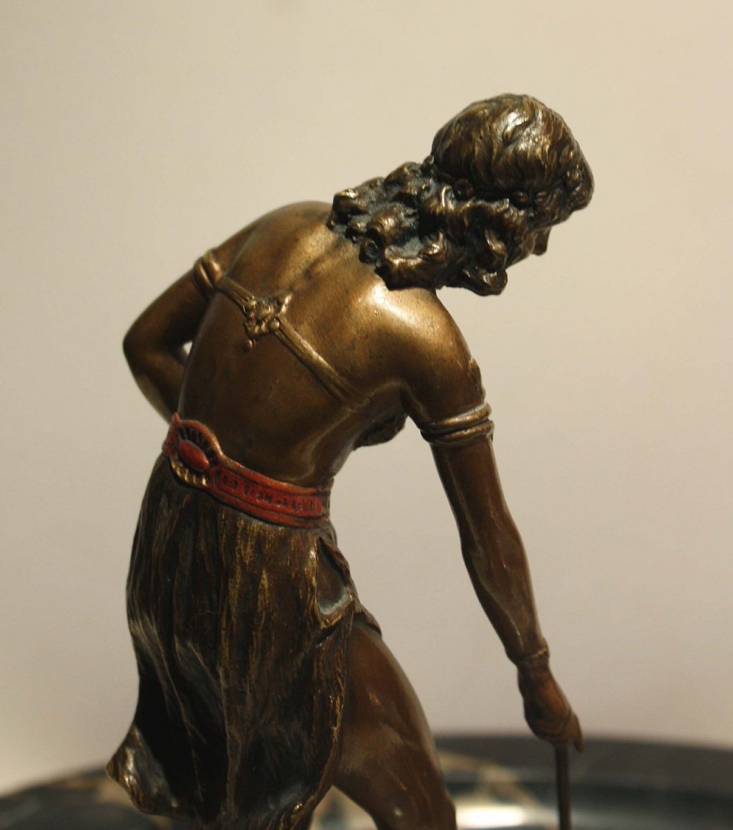 "playing With The Panther", Antique Vienna Bronze, Bowl For Business Cards-photo-2