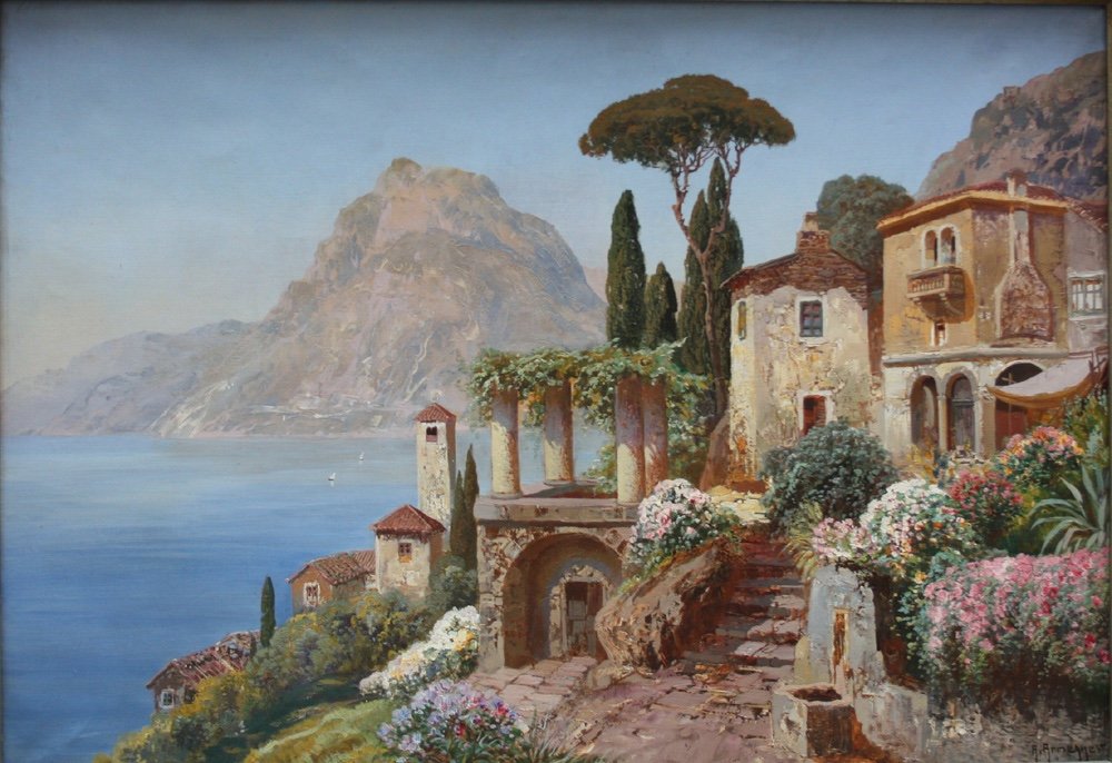 Village de Gandria sur le lac de Lugano par Alois Arnegger (autrichien 1879-1967)-photo-2