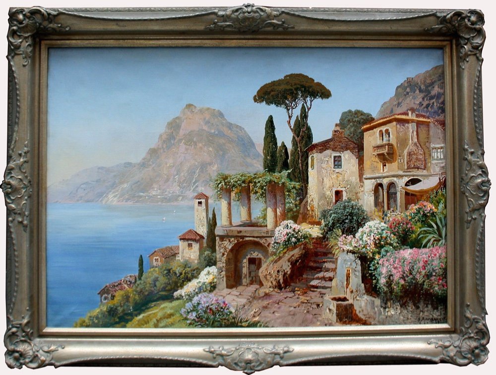 Village de Gandria sur le lac de Lugano par Alois Arnegger (autrichien 1879-1967)