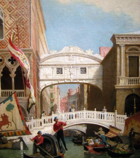 Germain Fabius Brest ( 1823 - 1900) Gondoles  devant le Pont des Soupirs à Venise-photo-2